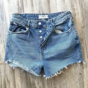 Free People We The Free Distressed Denim Shorts Button-Fly Size 30 Medium Wash